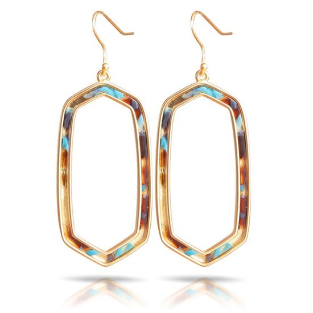 Hexagon Drop Earrings Gold Tone Multi-Color 16$